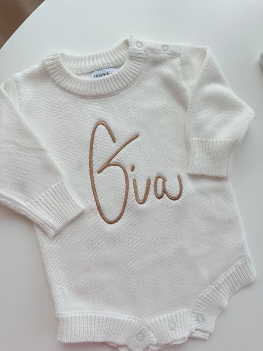 Baby Name Knit Romper