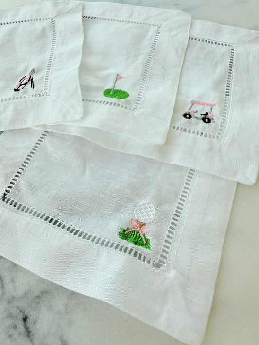 Golf Icon Embroidered Cocktail Napkins - Set of 4