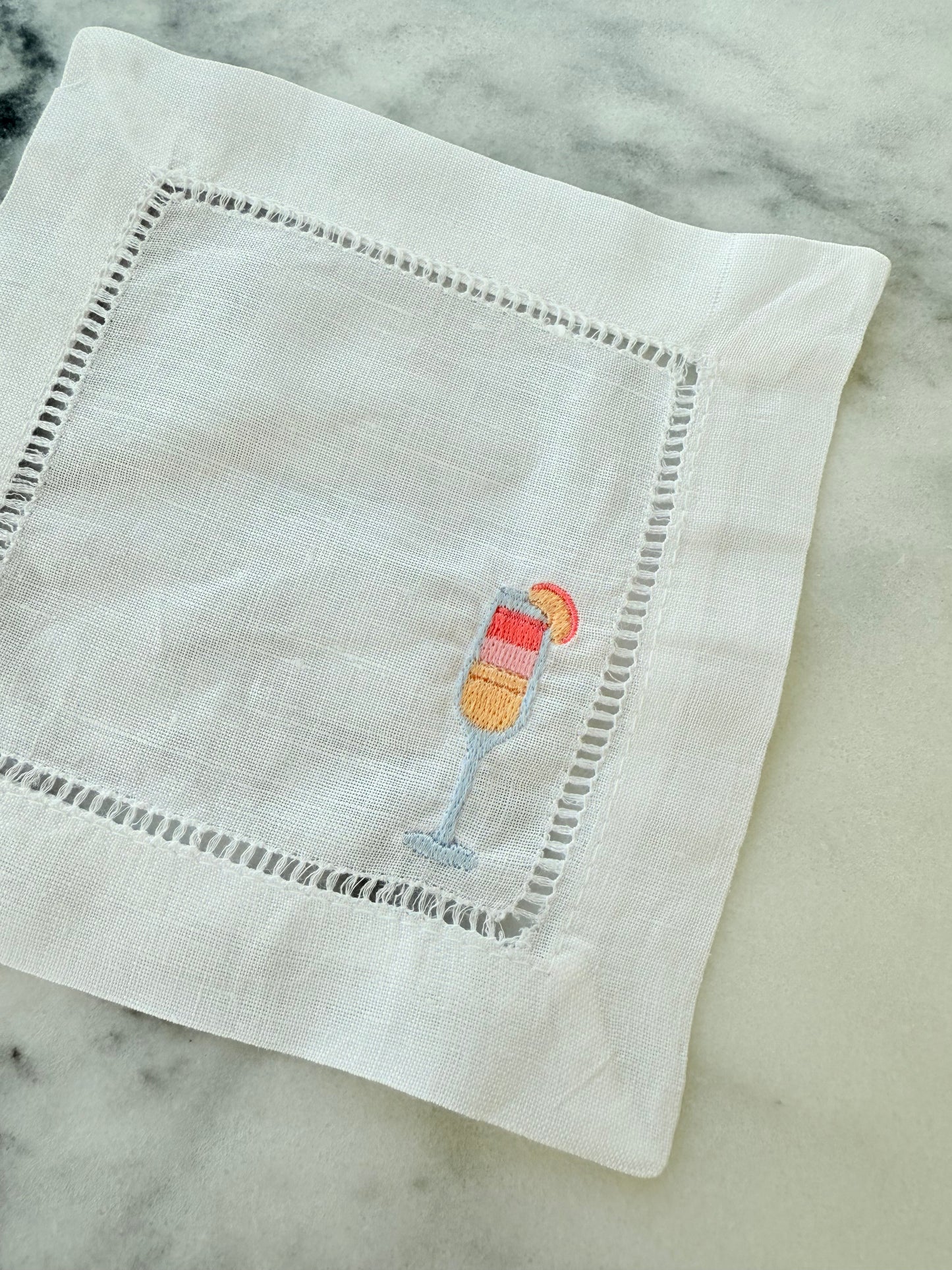 Champagne Flutes Embroidered Linen Cocktail Napkins - Set of 4