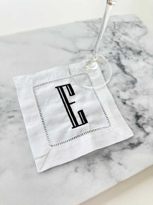 Personalized Initial Linen Cocktail Napkins - engraved font