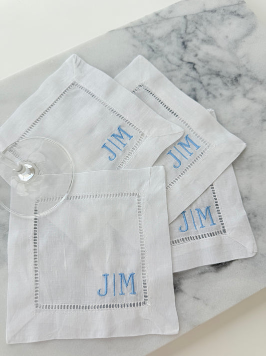 Custom Two Initial Linen Cocktail Napkins