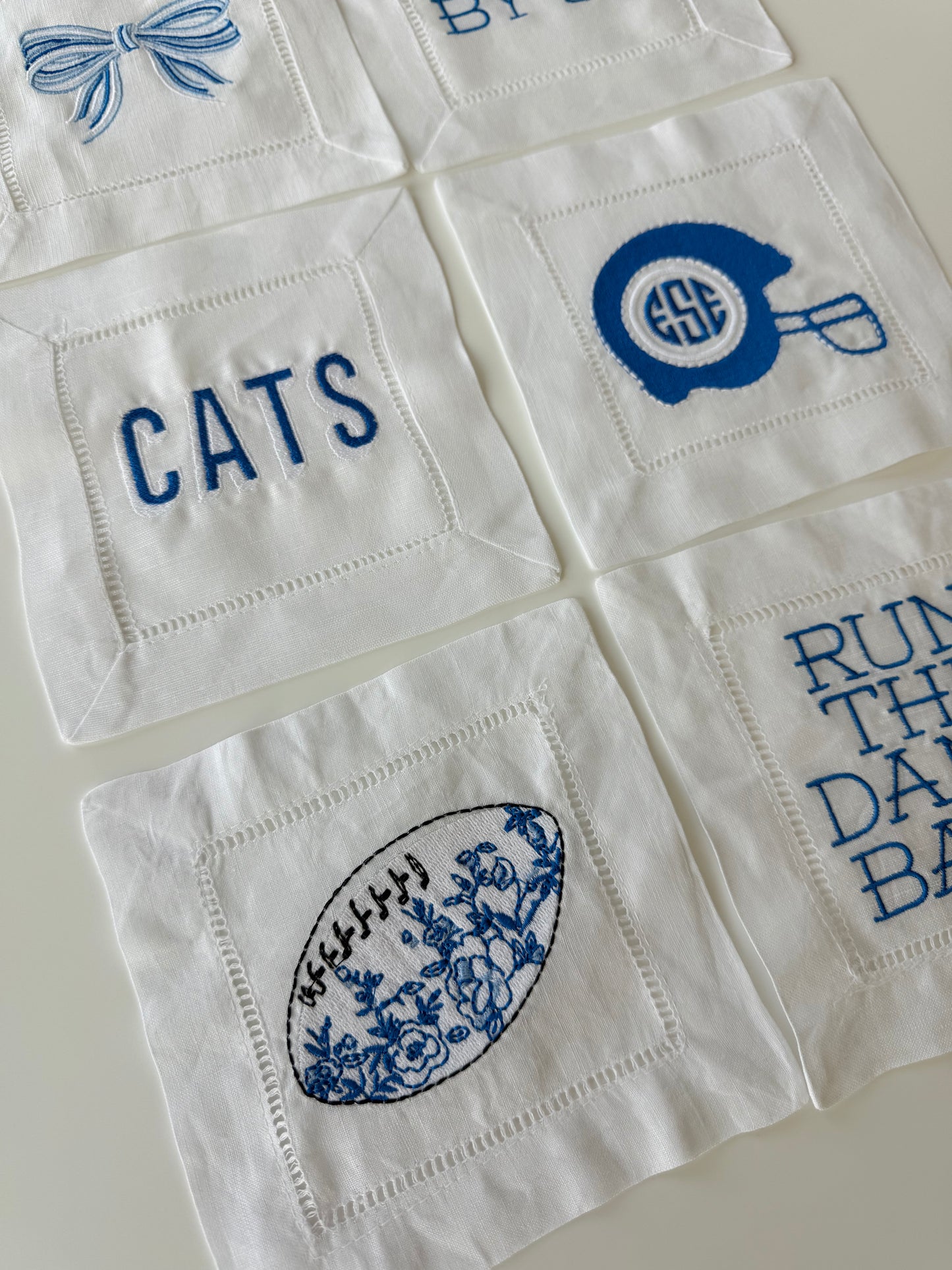 Football Themed Custom Linen Cocktail Napkins - Set of 6