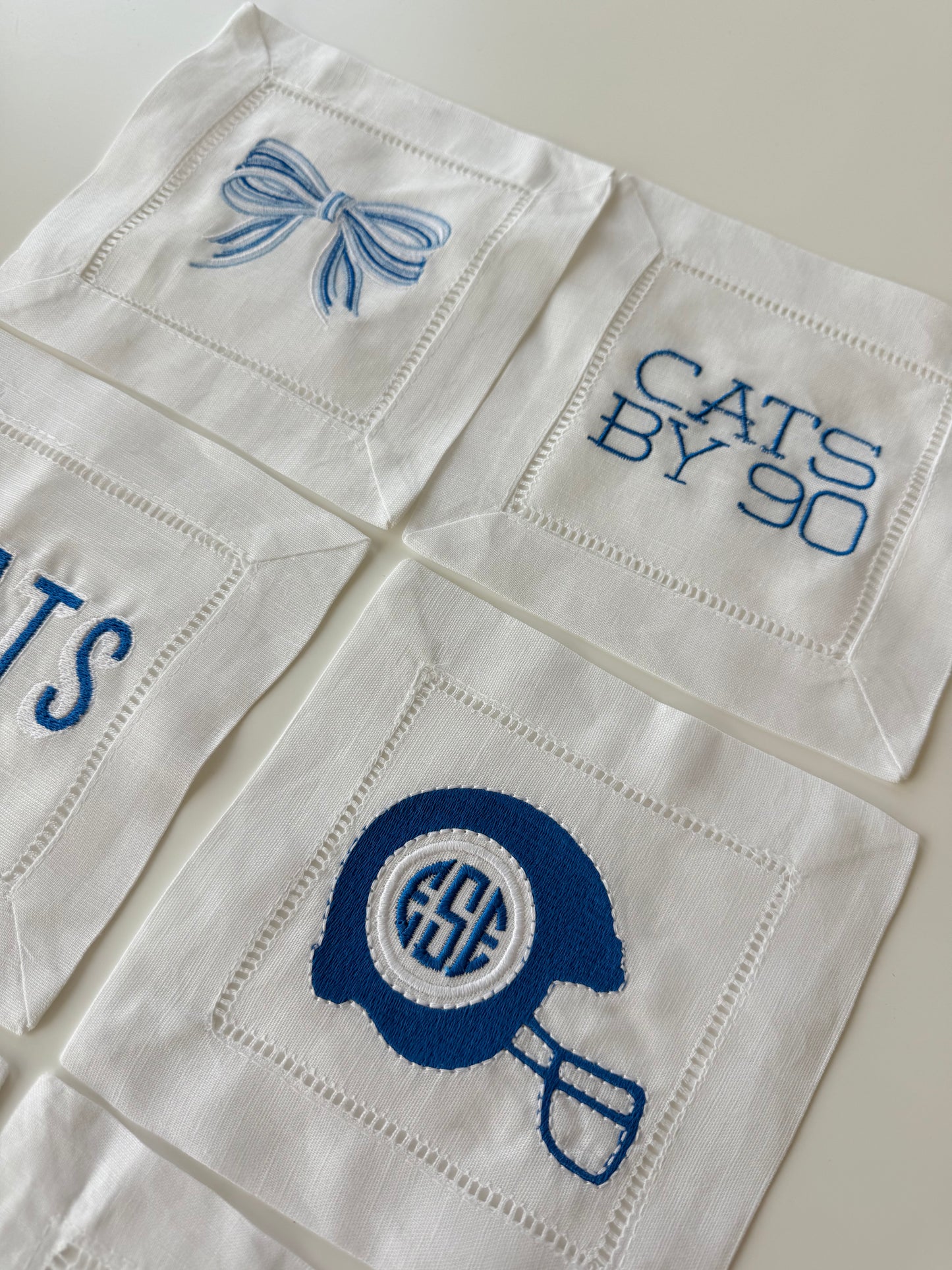 Football Themed Custom Linen Cocktail Napkins - Set of 6