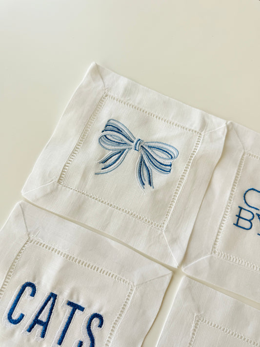 Football Themed Custom Linen Cocktail Napkins - Set of 6