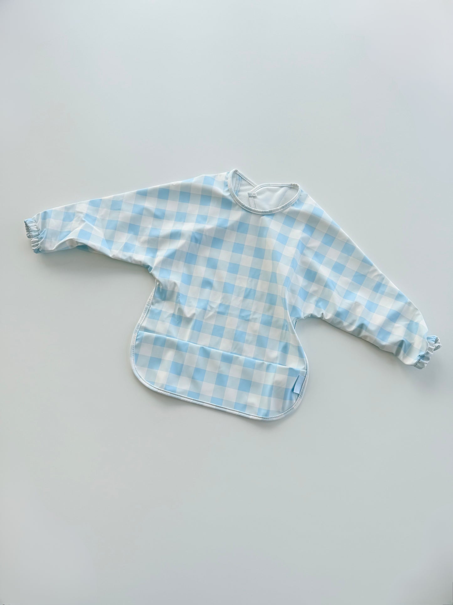 Gingham Long Sleeve Wipeable Washable Bib