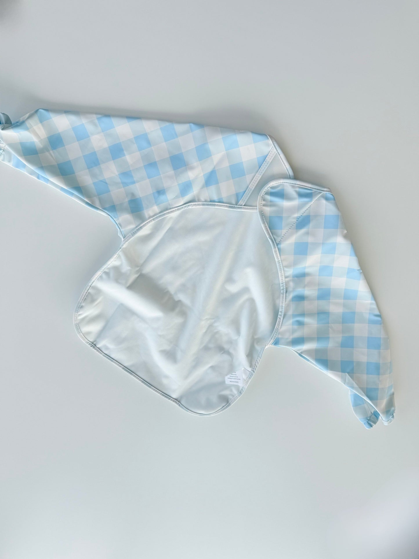 Gingham Long Sleeve Wipeable Washable Bib