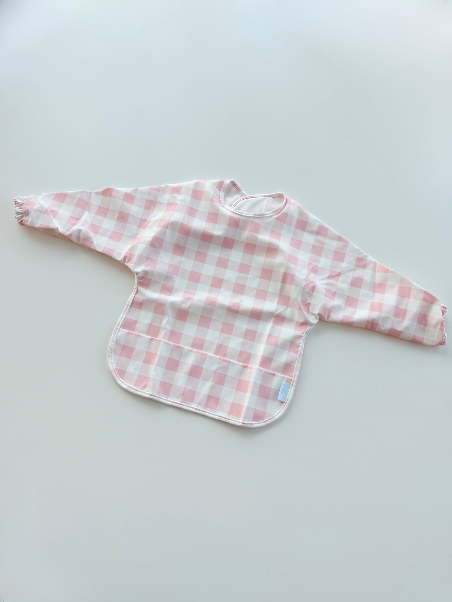 Gingham Long Sleeve Wipeable Washable Bib