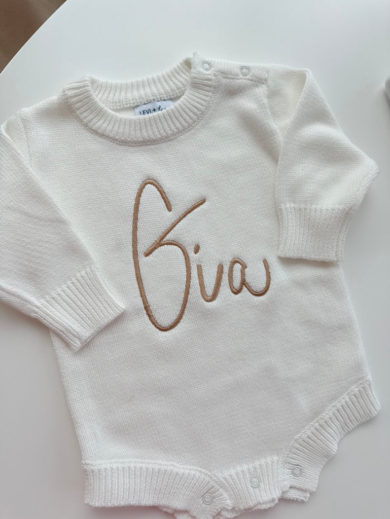 Baby Name Knit Romper