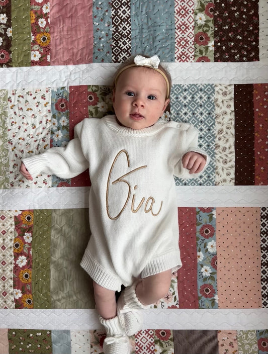Baby Name Knit Romper