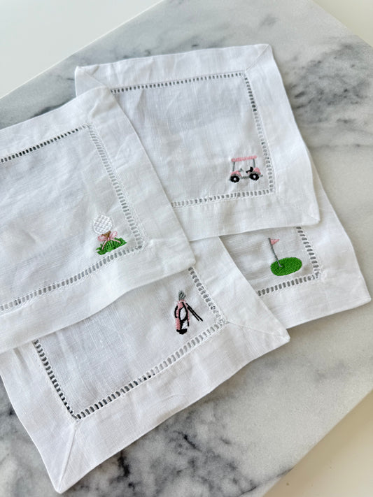 Golf Icon Embroidered Cocktail Napkins - Set of 4