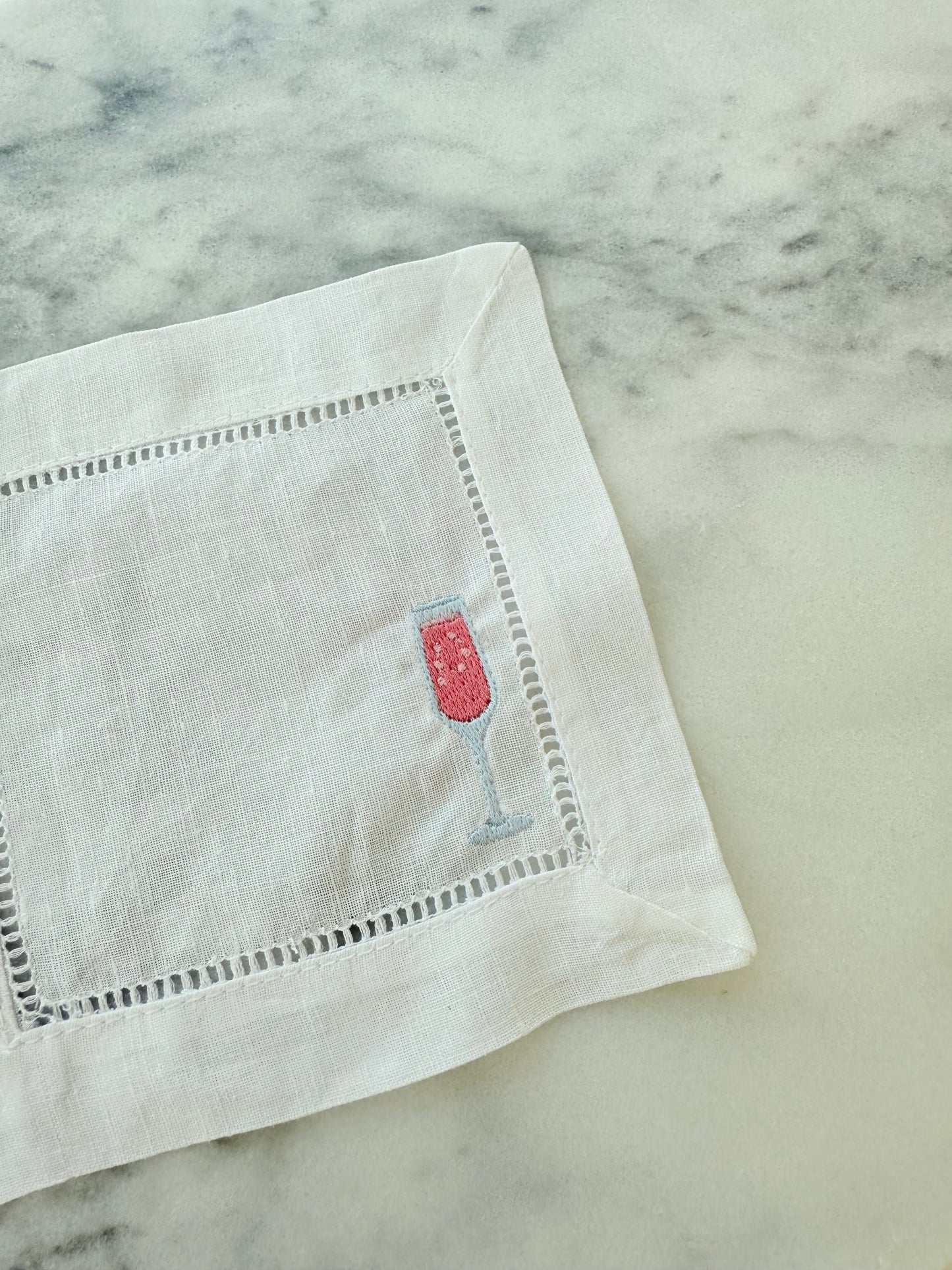 Champagne Flutes Embroidered Linen Cocktail Napkins - Set of 4