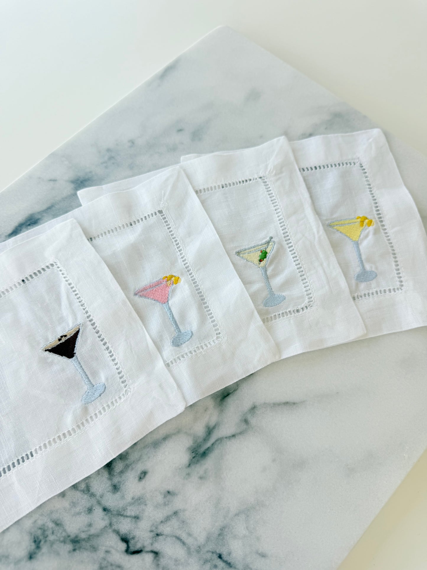 Martini Embroidered Linen Napkins - Set of 4