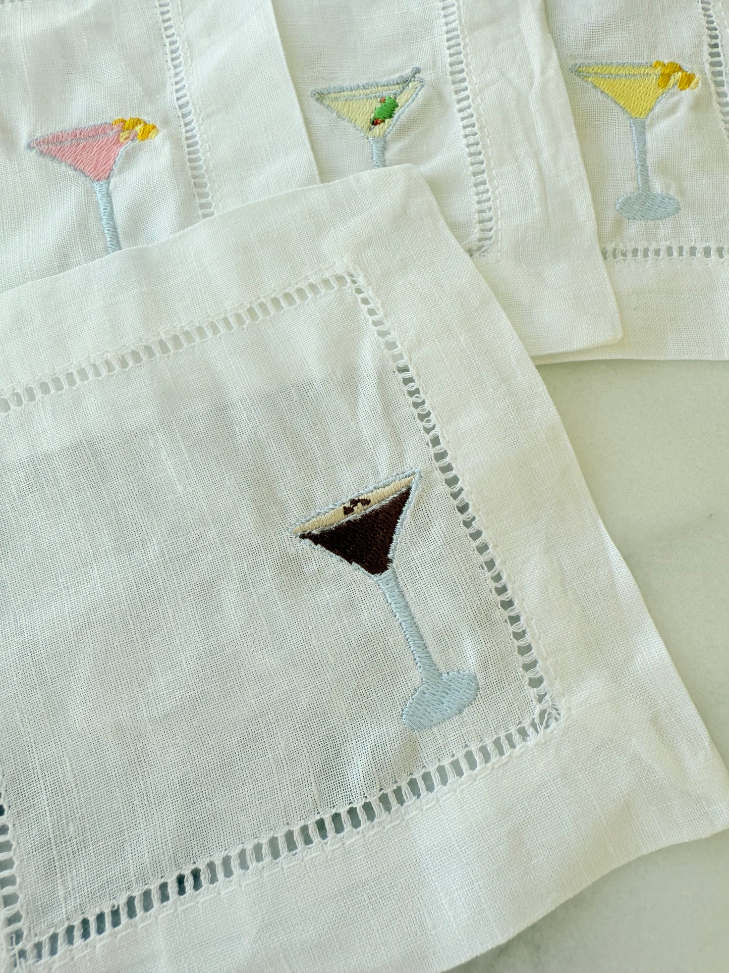 Martini Embroidered Linen Napkins - Set of 4