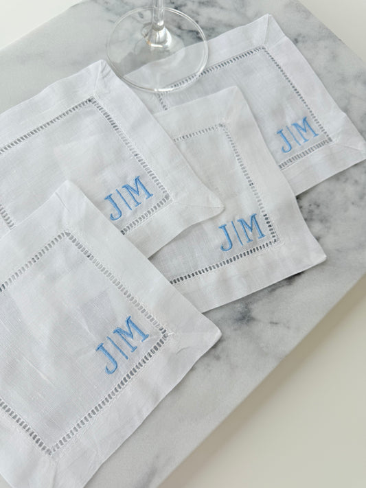 Custom Two Initial Linen Cocktail Napkins