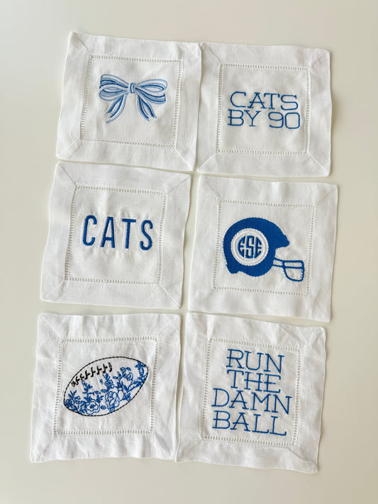 Football Themed Custom Linen Cocktail Napkins - Set of 6