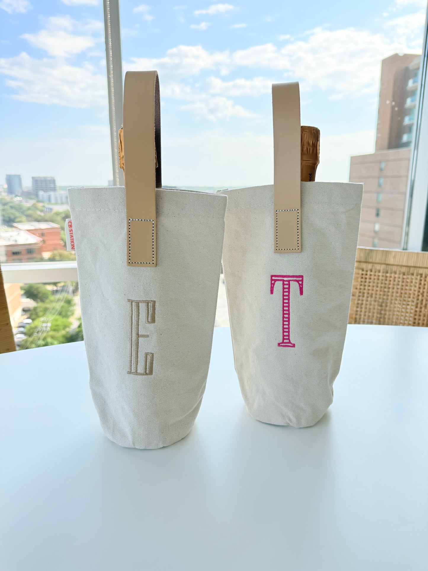 Leather Strap Wine Tote Bag