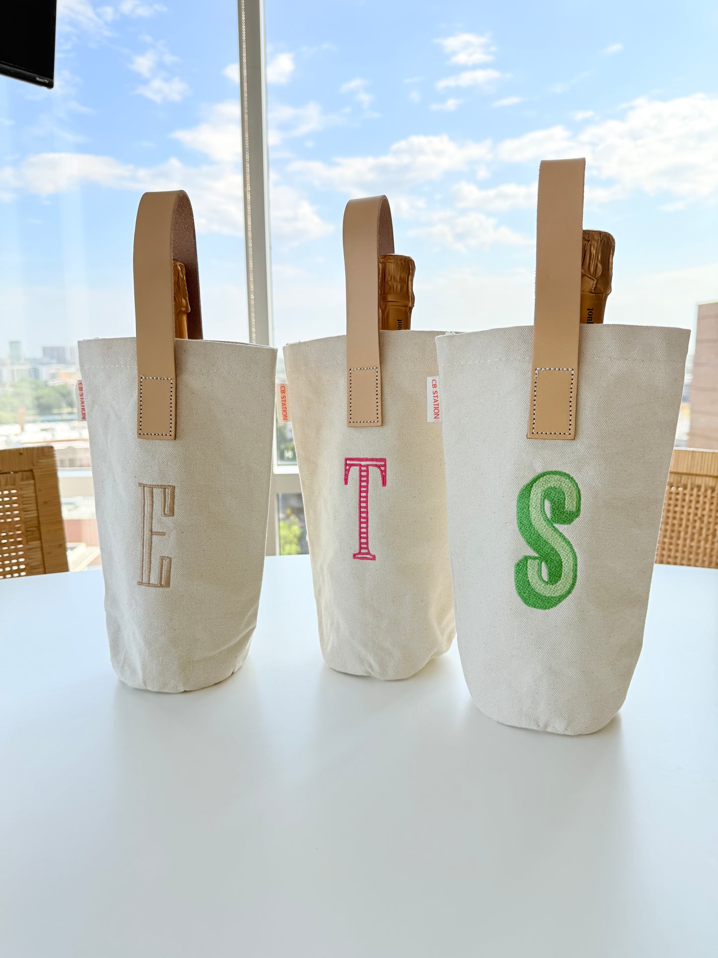 Leather Strap Wine Tote Bag