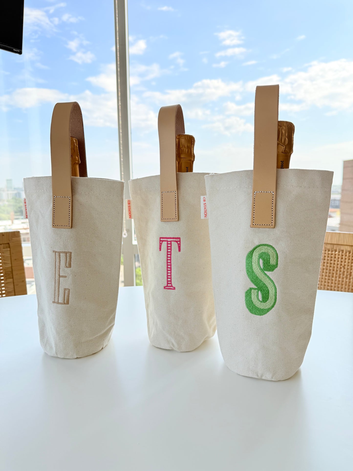 Leather Strap Wine Tote Bag