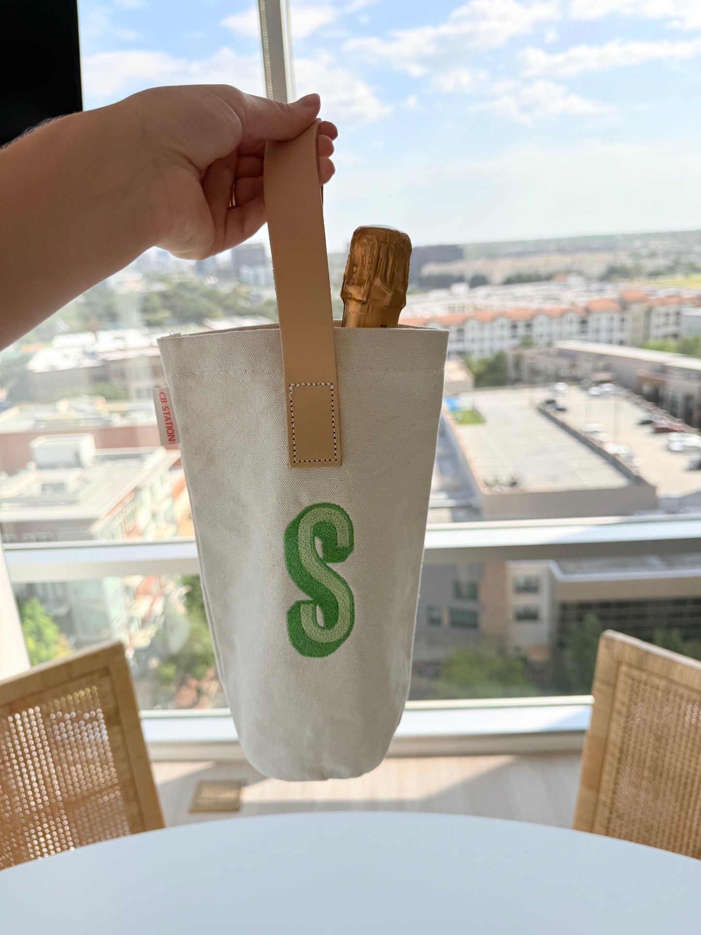 Leather Strap Wine Tote Bag