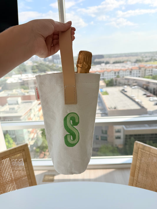 Leather Strap Wine Tote Bag