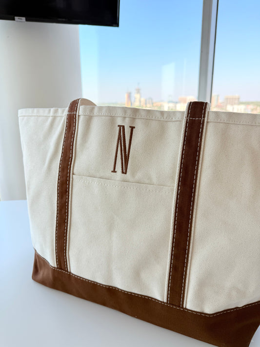 Large Classic Canvas Tote Bag with Zip Top